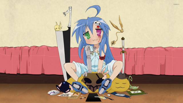 Cartoon character sitting floor sword free wallpaper for desktop - medium preview image