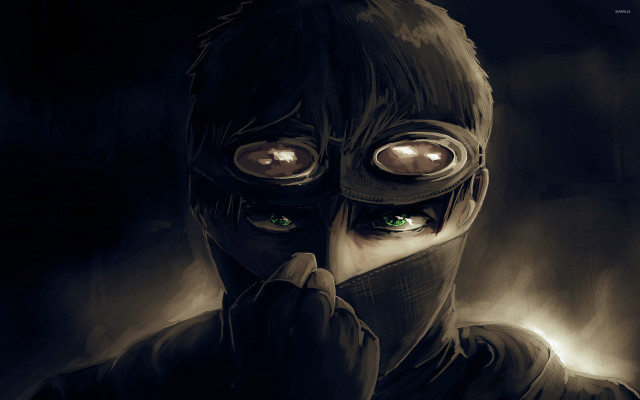 Man mask green eyes hand free wallpaper for desktop - medium preview image
