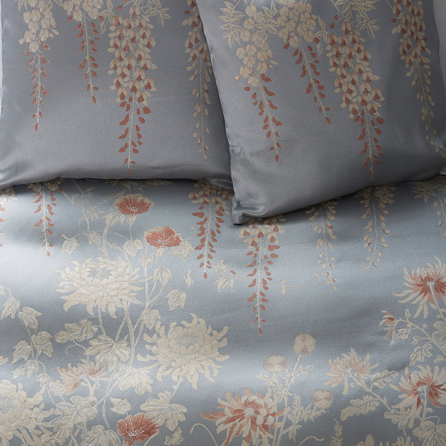 Bed blue gold comforter pillows free wallpaper for tablet - medium preview image