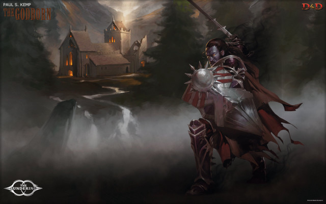 Man armor sword castle waterfall free wallpaper for desktop - medium preview image