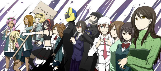 Anime characters group purple white free wallpaper for desktop - medium preview image