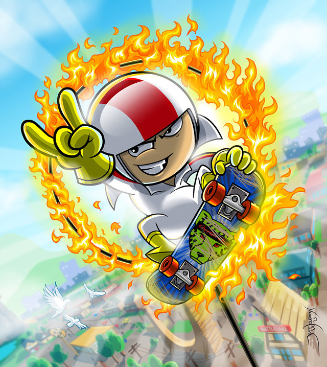 Cartoon skateboard fire ring ember free wallpaper for tablet - medium preview image