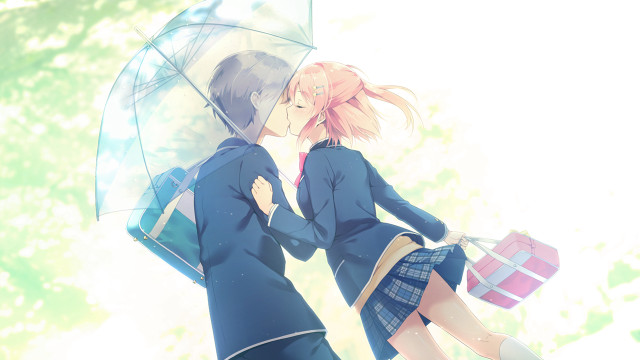 Couple standing under umbrella rain free wallpaper for desktop - medium preview image