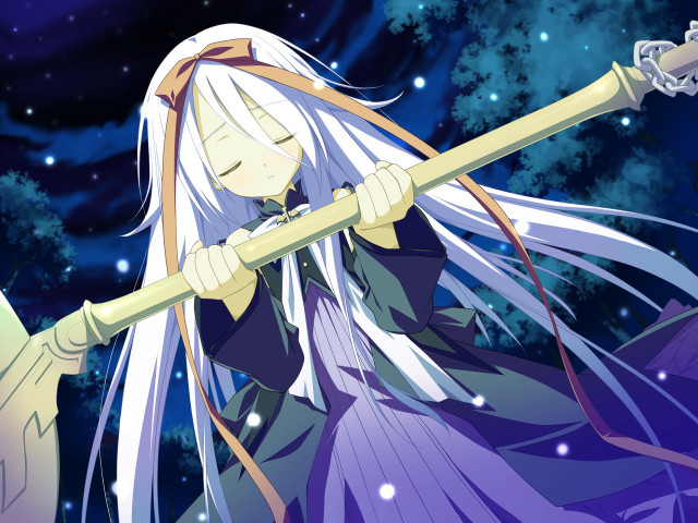 Woman long white hair stick free wallpaper for desktop - medium preview image