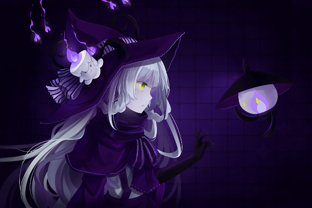 Witch woman cat lamp purple free wallpaper for desktop - medium preview image