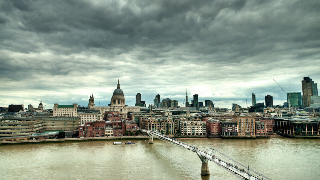 City bridge cloudy sky river free wallpaper for desktop - medium preview image