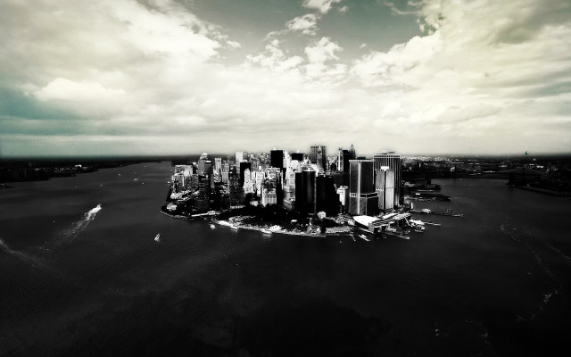 Black white city cloudy sky free wallpaper for desktop - medium preview image