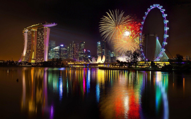 Fireworks city skyline night sky free wallpaper for desktop - medium preview image