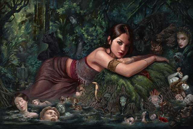 Woman moss forest people monkey free wallpaper for desktop - medium preview image