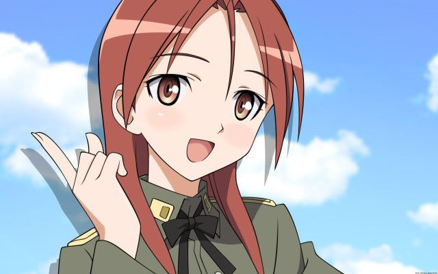 Girl uniform peace sign sky free wallpaper for desktop - medium preview image