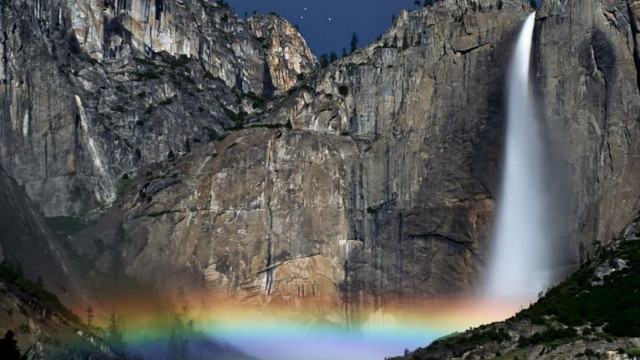 Rainbow waterfall full moon sky free wallpaper for desktop - medium preview image