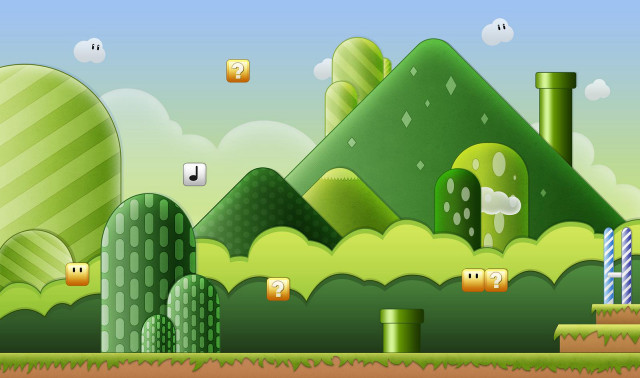 Cartoon green landscape trees mountains free wallpaper for desktop - medium preview image
