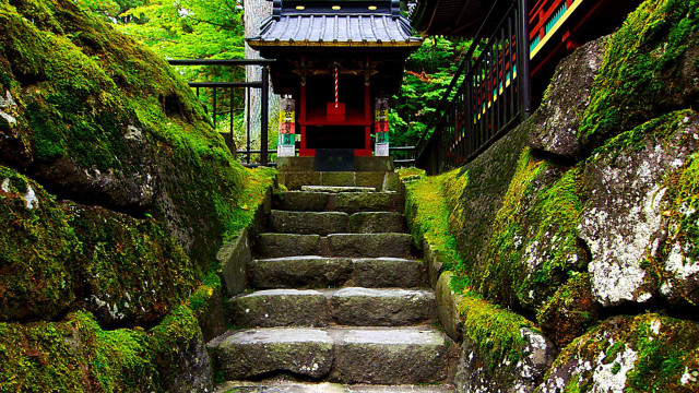 Stone stairway moss pagoda red free wallpaper for desktop - medium preview image