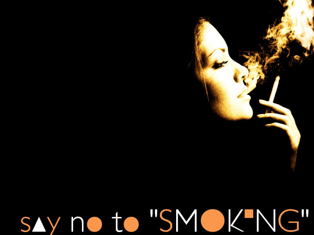 Woman smoking cigarette say no free wallpaper for desktop - medium preview image