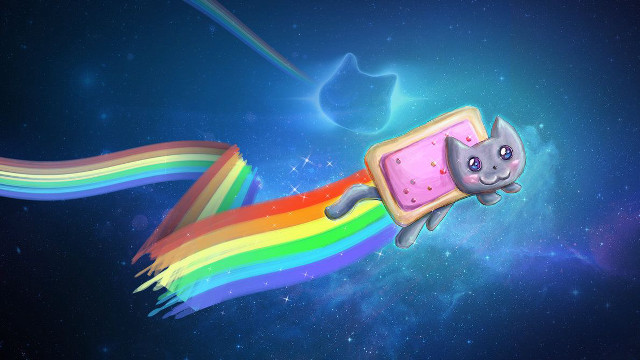 Cat flying rainbow tail back #2 free wallpaper for desktop - medium preview image