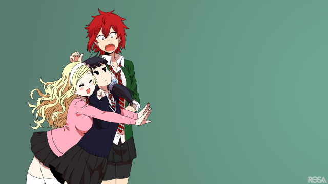 Anime characters hugging green background #3 free wallpaper for desktop - medium preview image