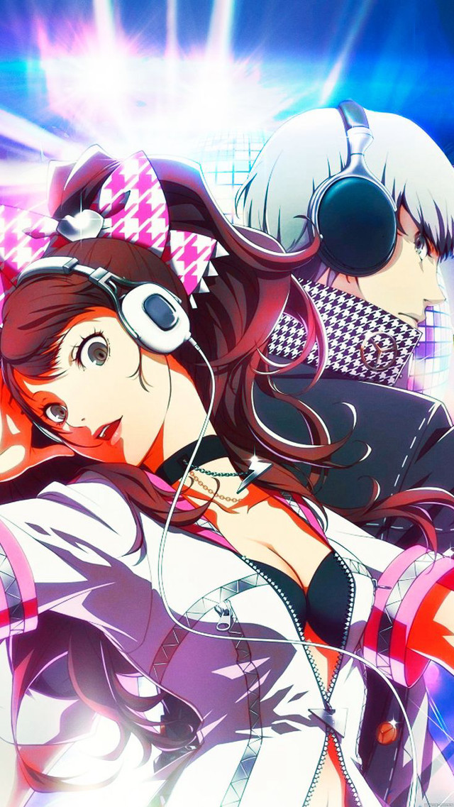 Anime couple headphones microphone characters free wallpaper for mobile - medium preview image