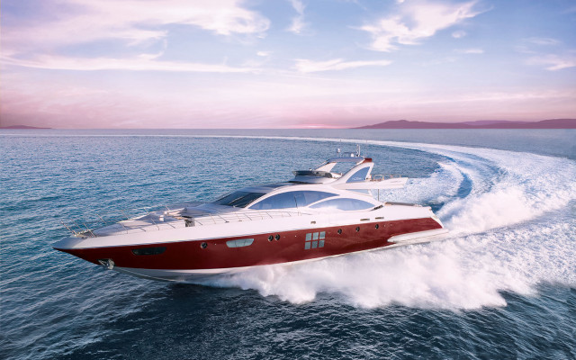 Boat speeding ocean sunset pink free wallpaper for desktop - medium preview image