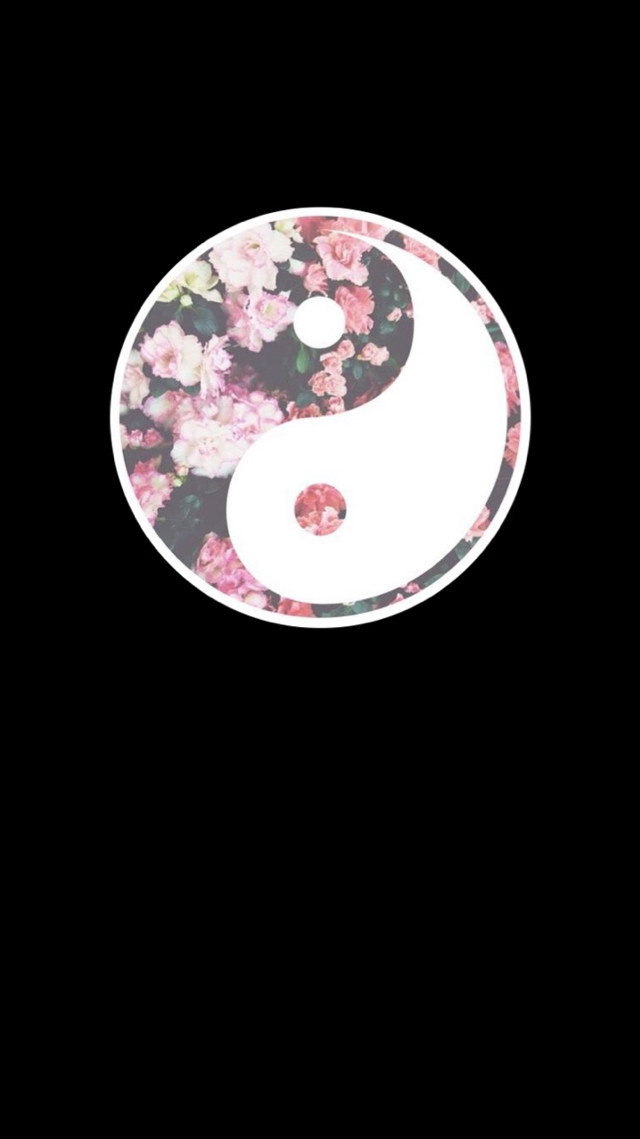 Flowered yin yang symbol black free wallpaper for mobile - medium preview image