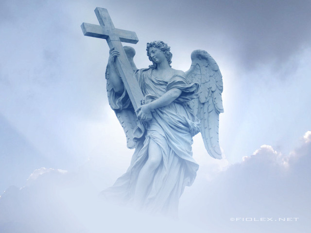 Angel statue holding cross clouds free wallpaper for desktop - medium preview image