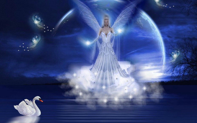 Woman white dress cloud swan free wallpaper for desktop - medium preview image