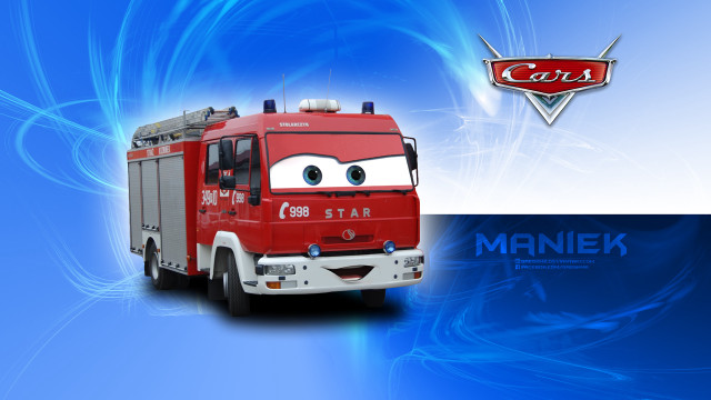 Red truck face blue background free wallpaper for desktop - medium preview image