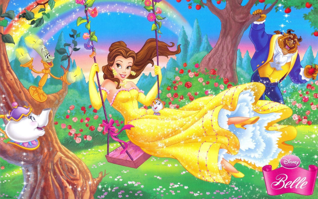Princess swinging background rainbow painting free wallpaper for desktop - medium preview image