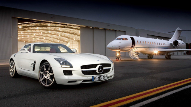 White car private jet night free wallpaper for desktop - medium preview image