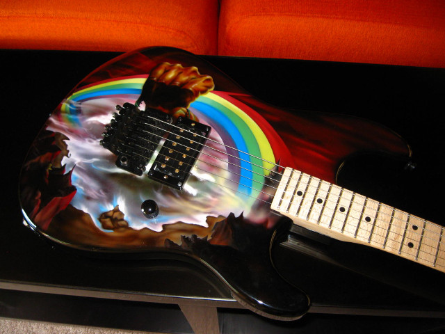 Guitar rainbow painted body neck free wallpaper for desktop - medium preview image