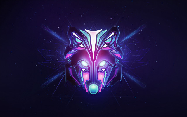 Stylized wolf head glowing eyes free wallpaper for desktop - medium preview image