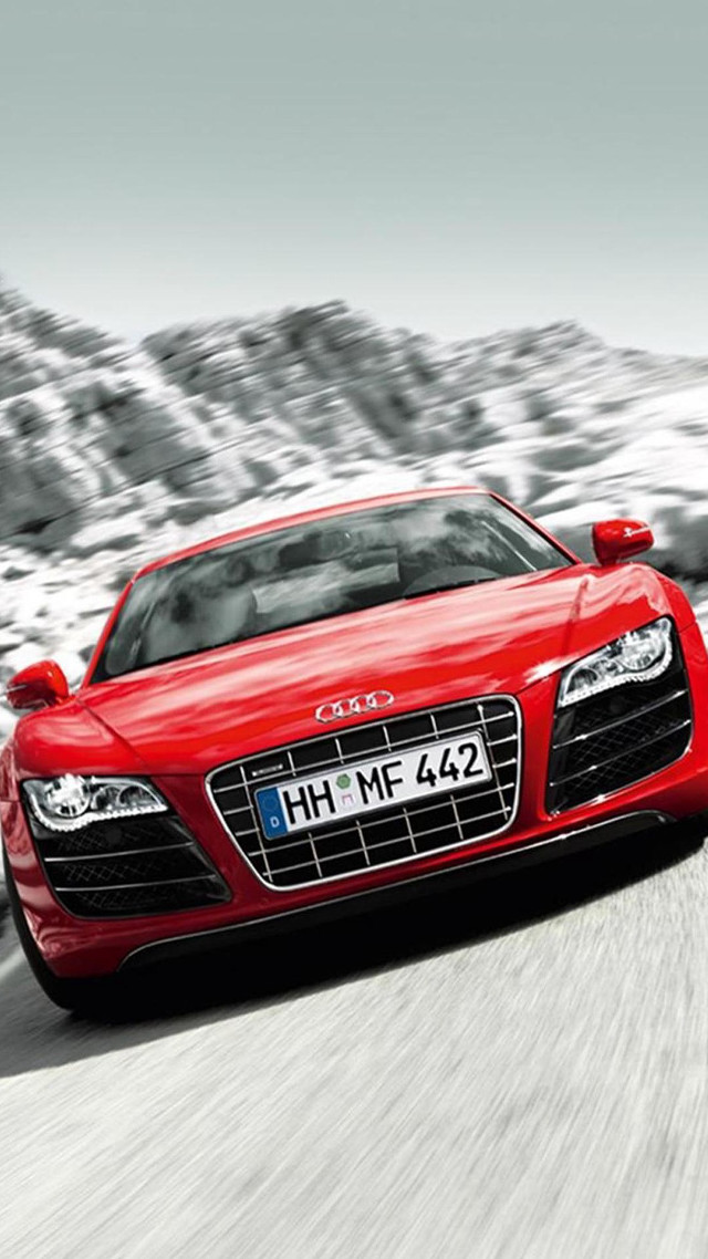 Red car mountain snow road free wallpaper for mobile - medium preview image