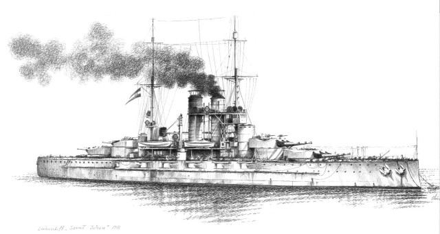 Battleship drawing smoke stacks billowing free wallpaper for desktop - medium preview image