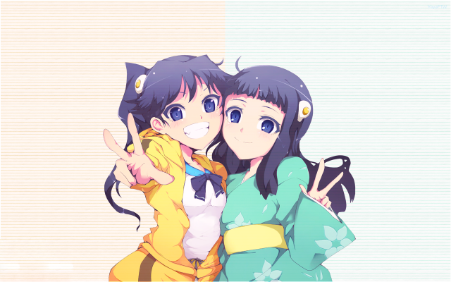 Anime girls hugging hands in free wallpaper for desktop - medium preview image