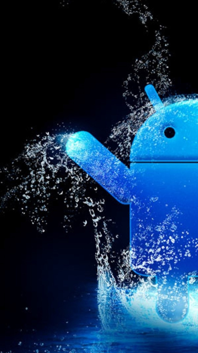 Blue android phone splashing water free wallpaper for mobile - medium preview image