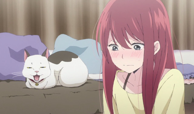 Girl pink hair cat bed free wallpaper for desktop - medium preview image