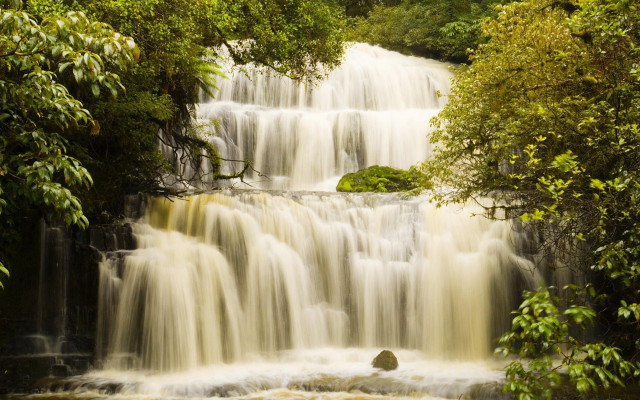 Waterfall cascade trees nature landscape free wallpaper for desktop - medium preview image