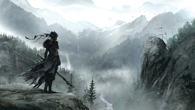 Woman cliff mountain valley forest free wallpaper for desktop - medium preview image