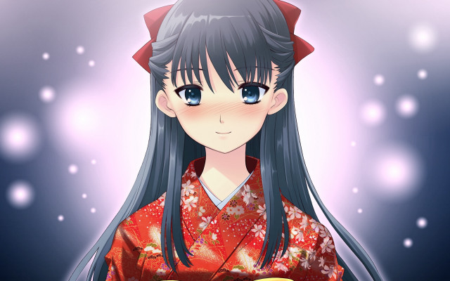 Woman kimono red bow japanese free wallpaper for desktop - medium preview image