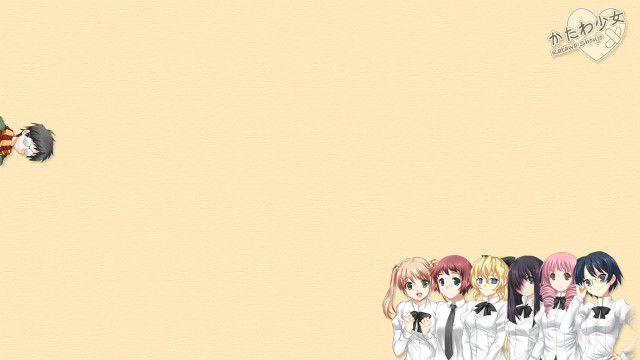 Anime characters yellow background heart free wallpaper for desktop - medium preview image
