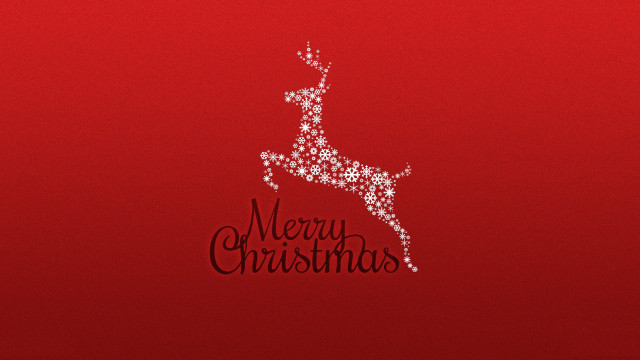 Red background white reindeer merry free wallpaper for desktop - medium preview image