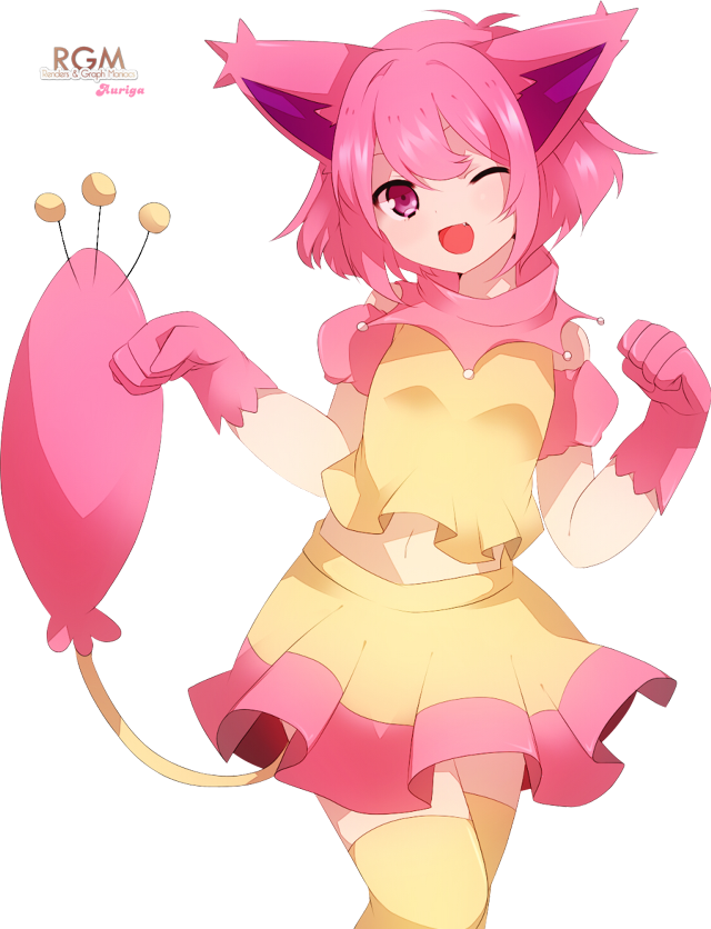 Pink catgirl solo fullbody smile free wallpaper for mobile - medium preview image