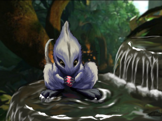 Cartoon cat pond waterfall person free wallpaper for desktop - medium preview image