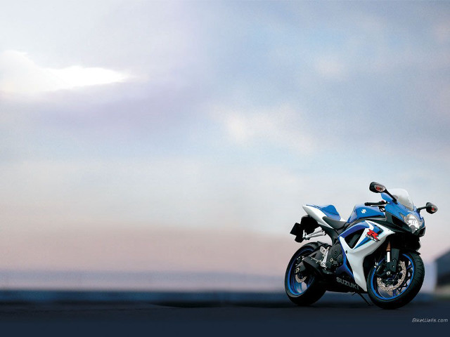Blue white motorcycle parked road free wallpaper for desktop - medium preview image
