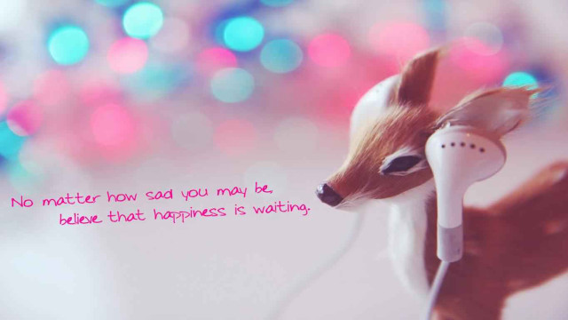 Deer headphone quote happiness balloon free wallpaper for desktop - medium preview image