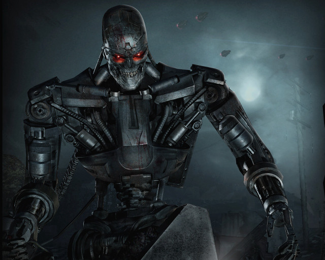 Robot red eyes creepy face free wallpaper for desktop - medium preview image