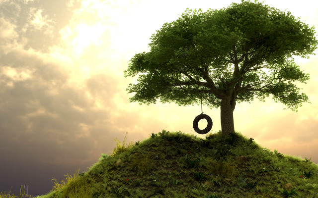Tire swing tree hill side free wallpaper for desktop - medium preview image