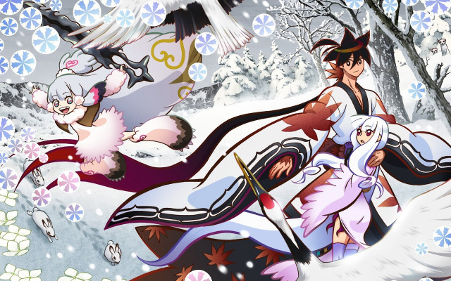 Anime snowy scene birds flying free wallpaper for desktop - medium preview image