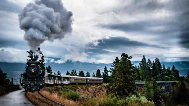 Train forest road cloud tracks free wallpaper for desktop - medium preview image
