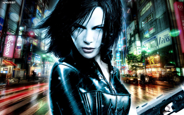 Woman leather jacket gun city free wallpaper for desktop - medium preview image