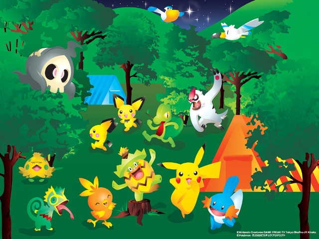 Pokemon playing woods night tent free wallpaper for desktop - medium preview image